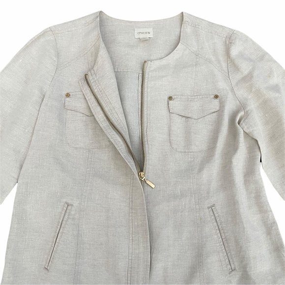 Chico's 100% Linen Zip Up Jacket, Size 1 (US M) - Picture 5 of 9